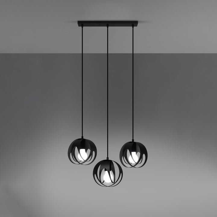 Pendellampe TULOS 3L sort – E27 3 lyskilder stål 50 × 16 × 117 cm IP20