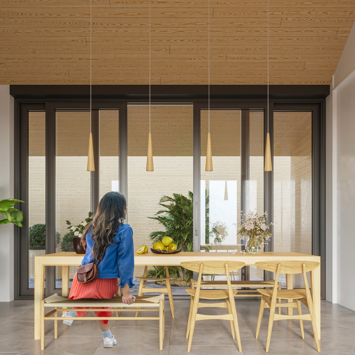 Pendellampe SULA 3P naturtræ – GU10 3 lyskilder træ 20 × 20 × 120 cm IP20
