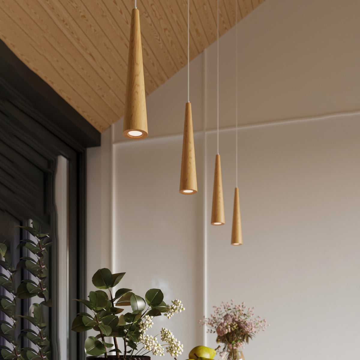 Pendellampe SULA 3P naturtræ – GU10 3 lyskilder træ 20 × 20 × 120 cm IP20