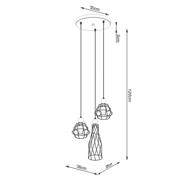 Pendellampe SUBA 3P sort – E14 3 lyskilder stål 38 × 38 × 120 cm IP20