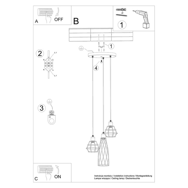 Pendellampe SUBA 3P sort – E14 3 lyskilder stål 38 × 38 × 120 cm IP20