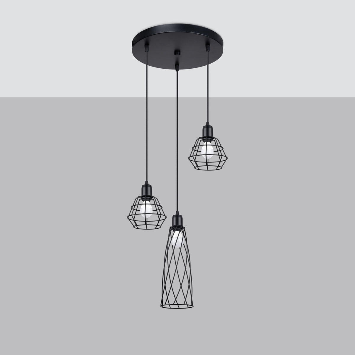 Pendellampe SUBA 3P sort – E14 3 lyskilder stål 38 × 38 × 120 cm IP20