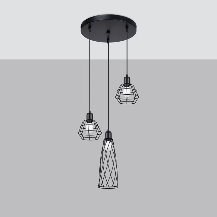 Pendellampe SUBA 3P sort – E14 3 lyskilder stål 38 × 38 × 120 cm IP20