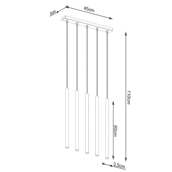 Pendellampe PASTELO 5L guld – G9 5 lyskilder stål 45 × 5 × 110 cm IP20