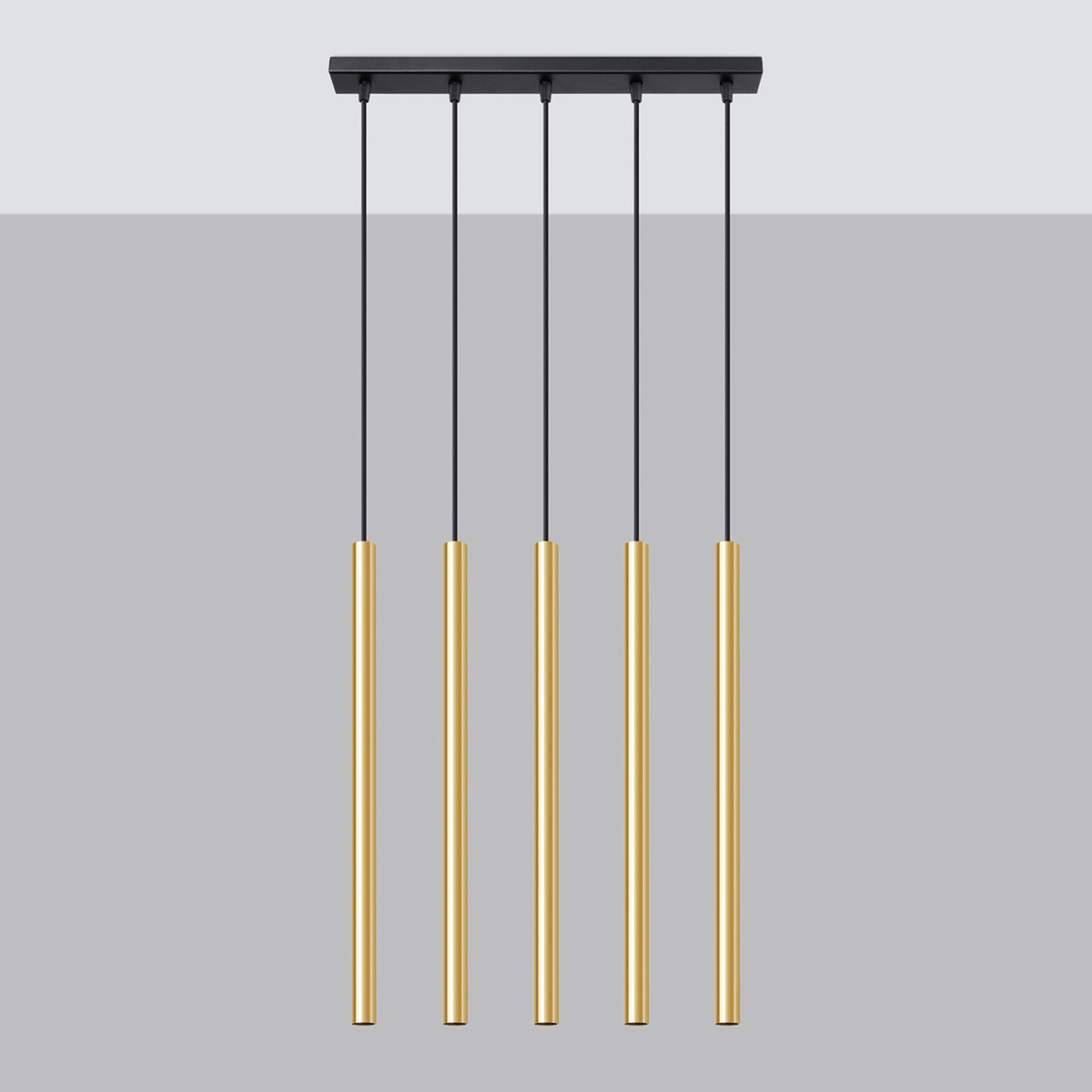 Pendellampe PASTELO 5L poleret guld med 5 lyskilder – 45 × 5 × 90 cm – SL.1198