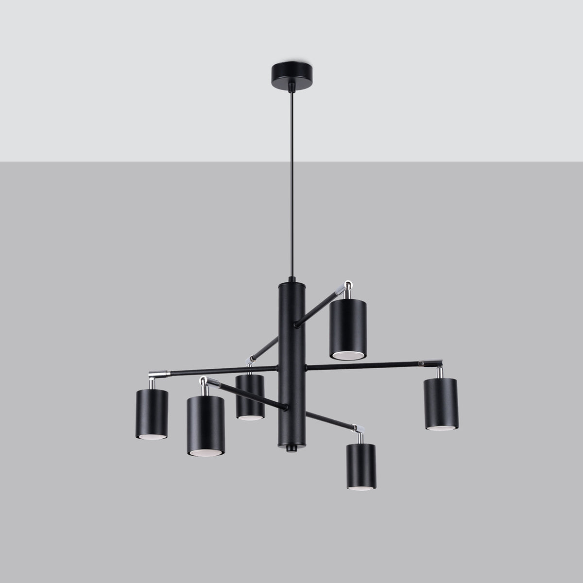 Lysekrone LEMMI 6 sort med 6 lyskilder – 77 × 77 × 125 cm – SL.1207