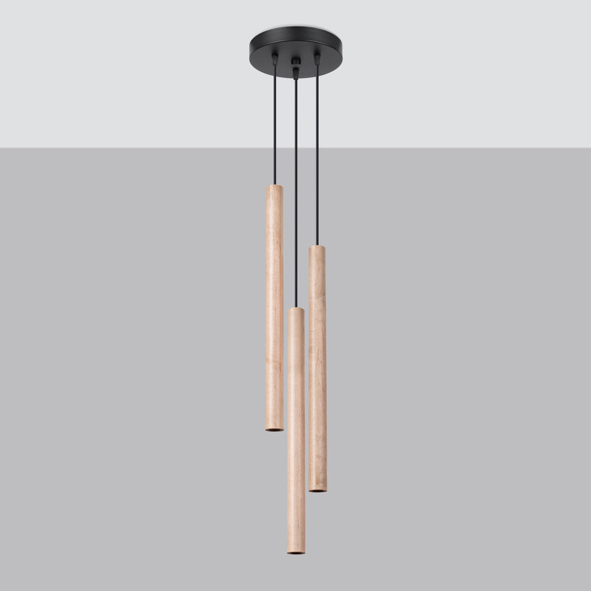 Pendellampe PASTELO 3P træ med 3 lyskilder – 19.5 × 19.5 × 115 cm – SL.1268