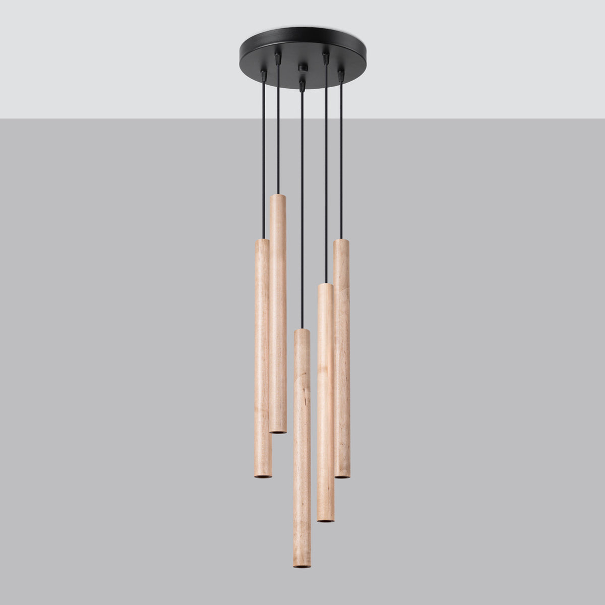 Pendellampe PASTELO 5P træ med 5 lyskilder – 25 × 25 × 110 cm – SL.1270
