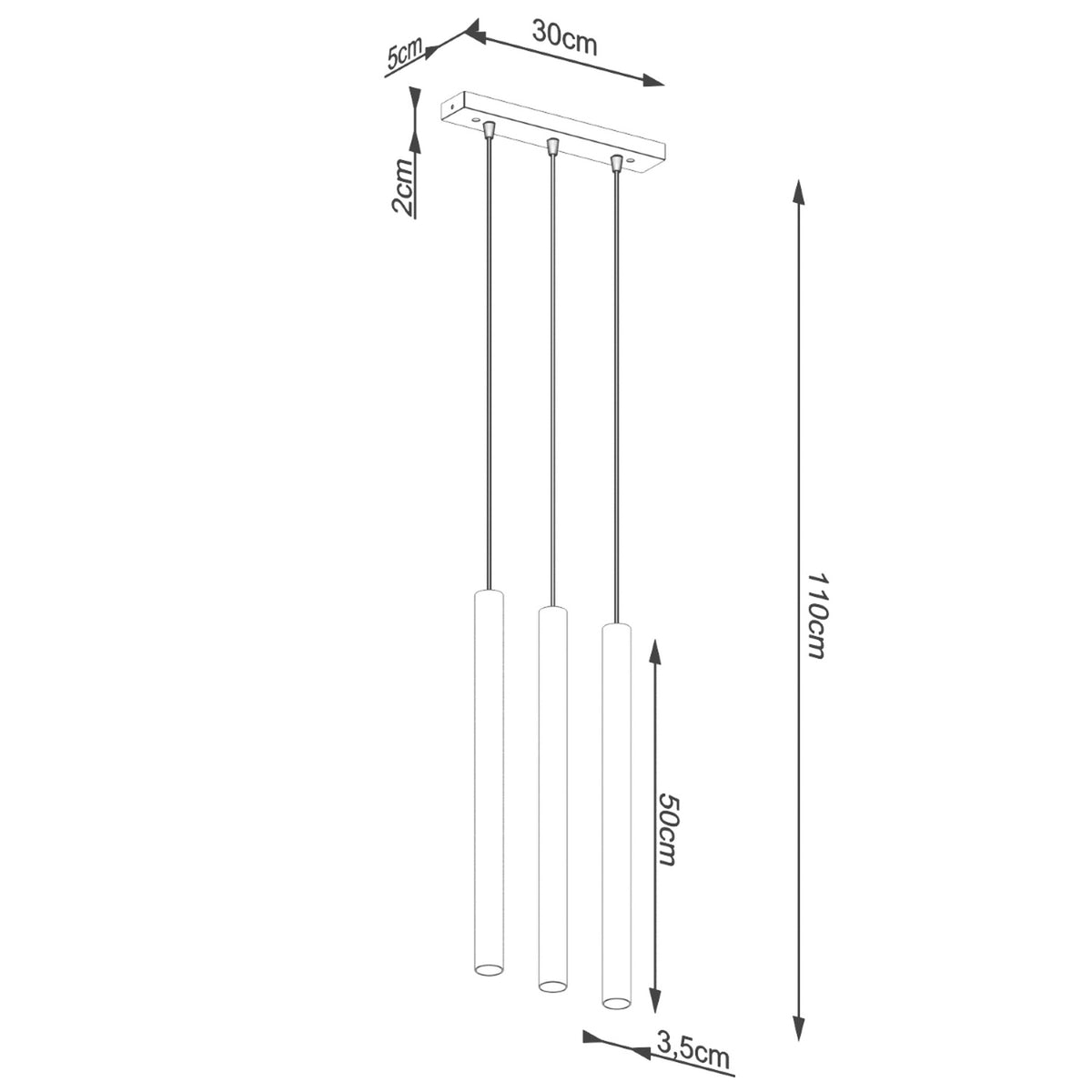 Pendellampe PASTELO 3L i beton med 3 lyskilder – 30 × 3.5 × 110 cm – SL.1272