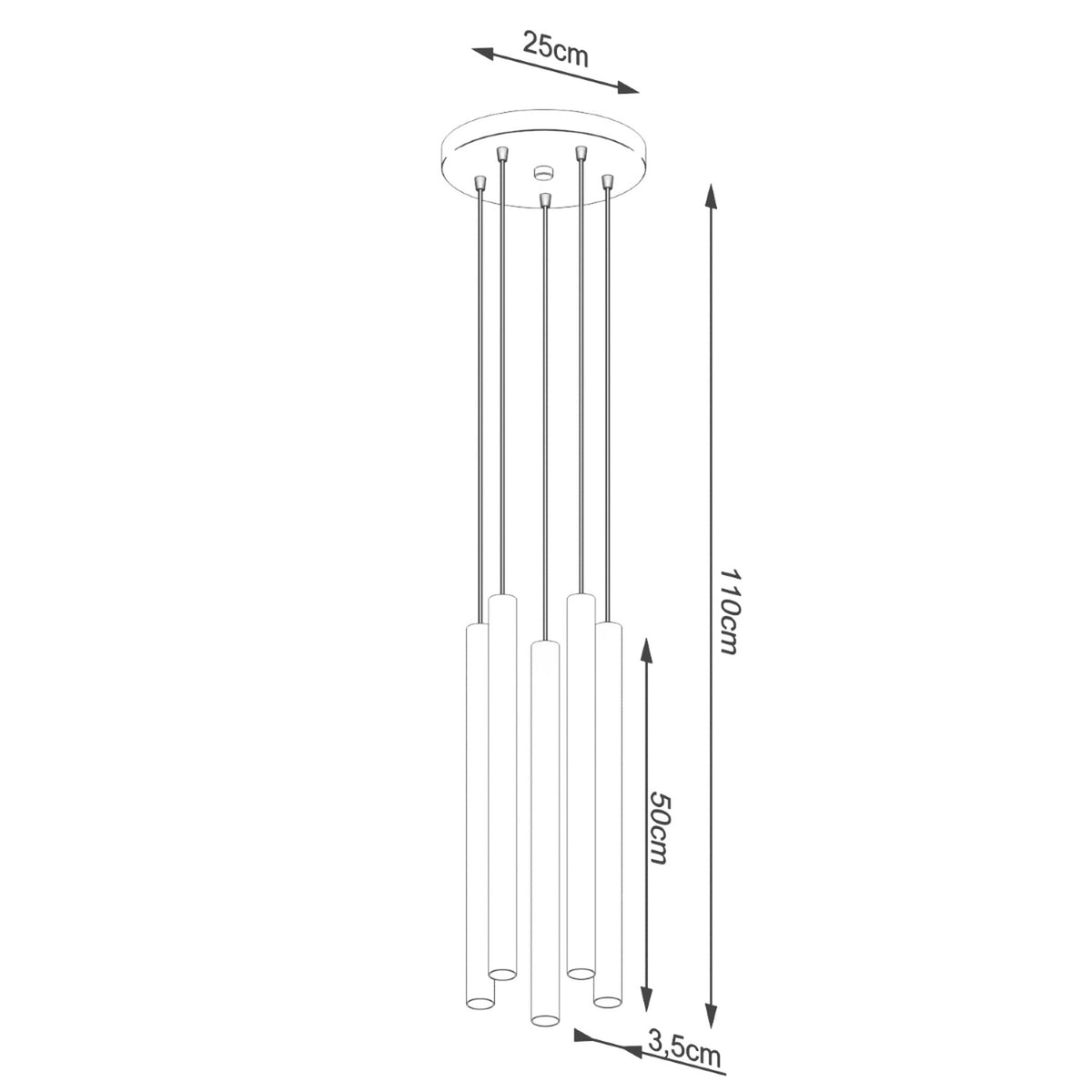 Pendellampe PASTELO 5P i beton med 5 lyskilder – 25 × 25 × 110 cm – SL.1275