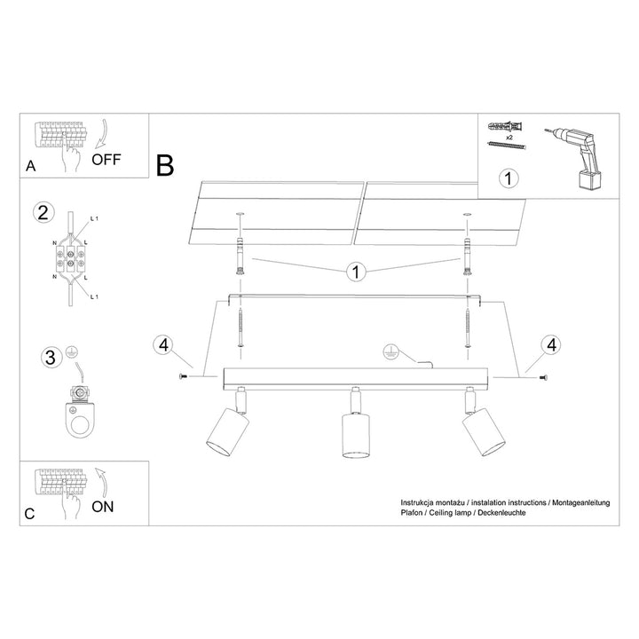 Loftslampe VERDO 3L hvid – Stål, træ – GU10