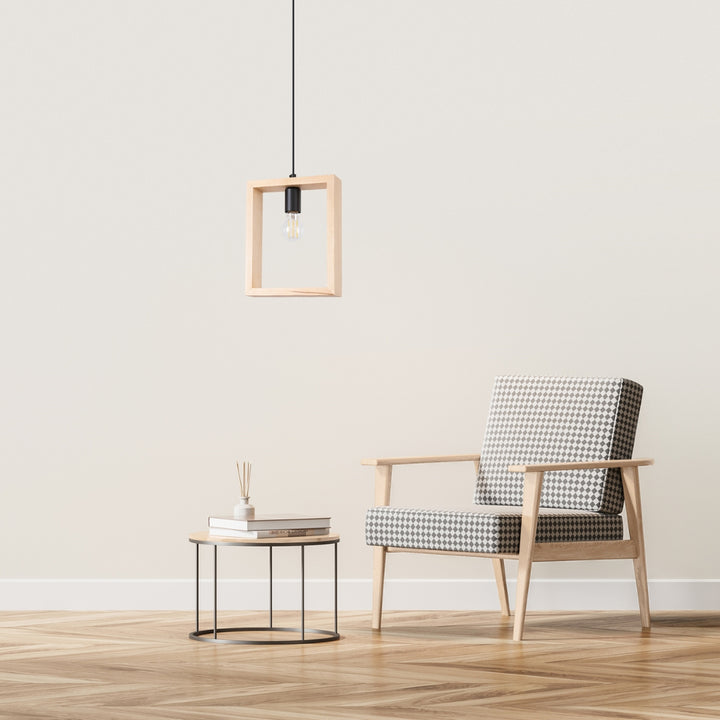 Pendellampe ARIES naturtræ – E27 1 lyskilde stål/træ 24 × 8 × 133 cm IP20