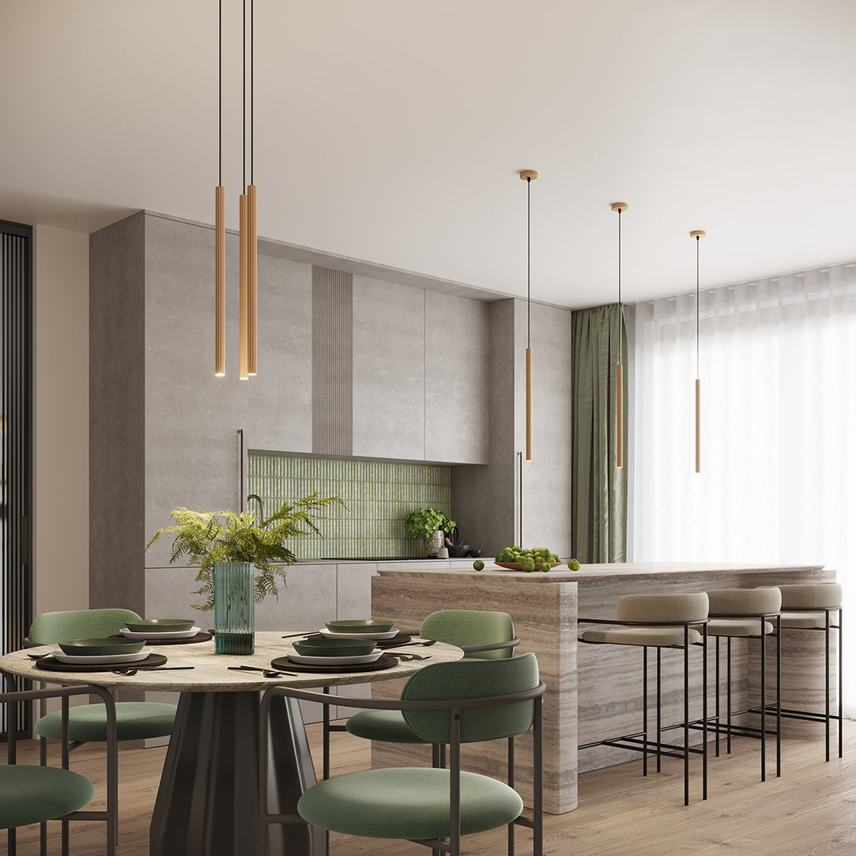 Pendellampe ARCHE 1 guld – G9 1 lyskilde stål 8 × 8 × 120 cm – indendørs