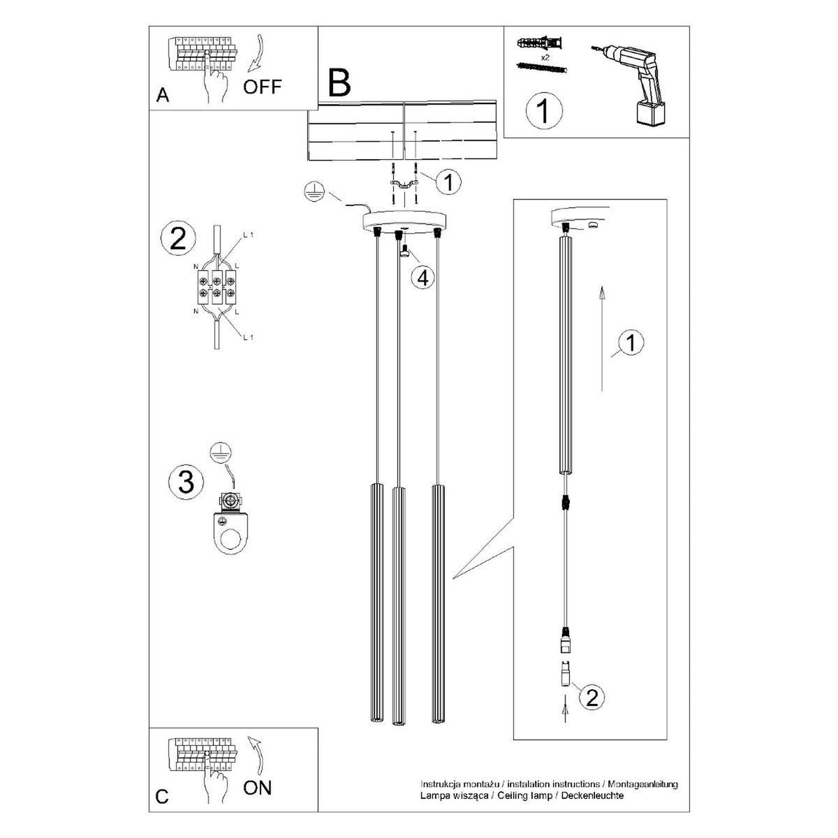 Pendellampe ARCHE 3P hvid – G9 3 lyskilder stål 20 × 20 × 120 cm IP20