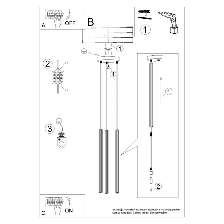 Pendellampe ARCHE 3P hvid – G9 3 lyskilder stål 20 × 20 × 120 cm IP20