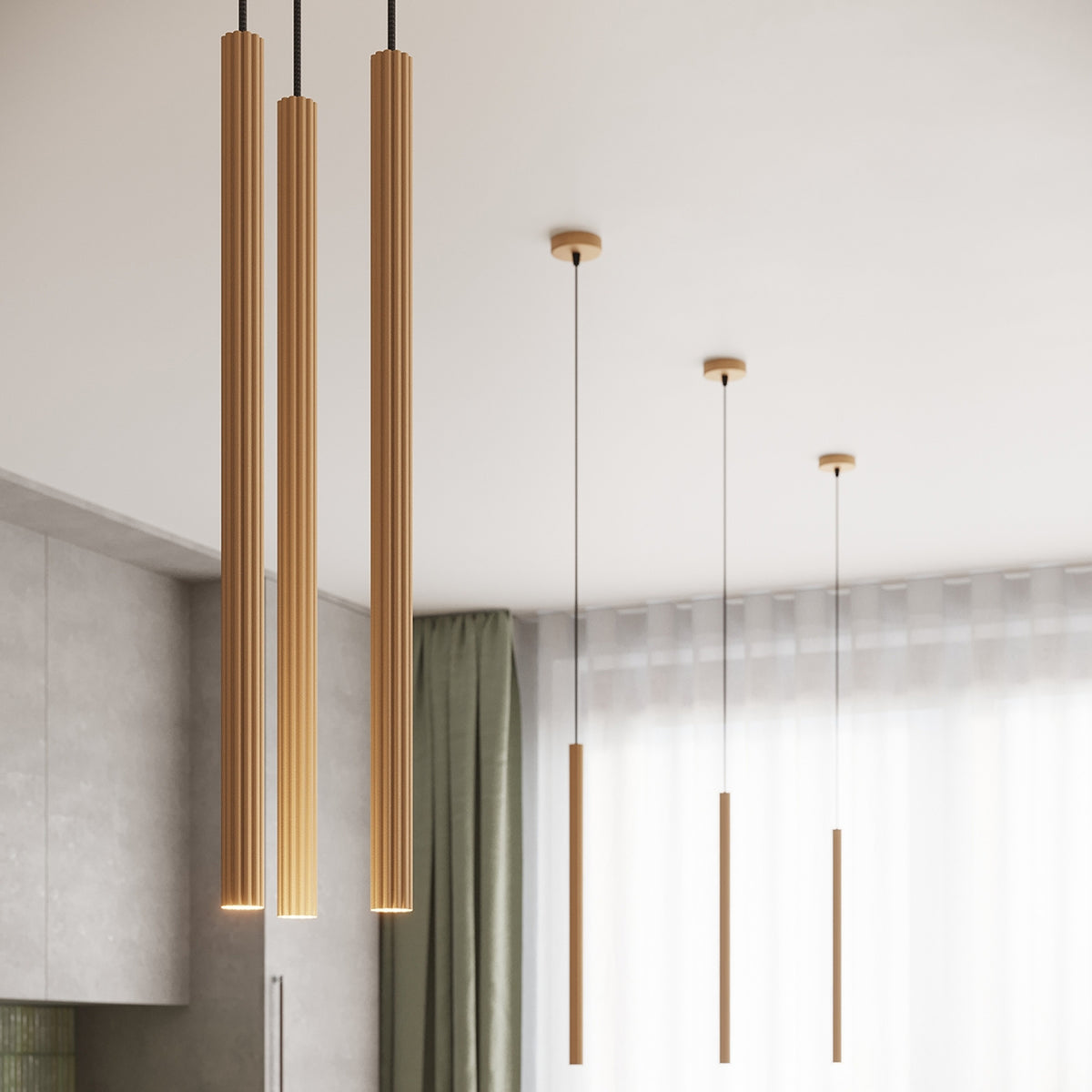 Pendellampe ARCHE 3P guld – G9 3 lyskilder stål 20 × 20 × 120 cm IP20