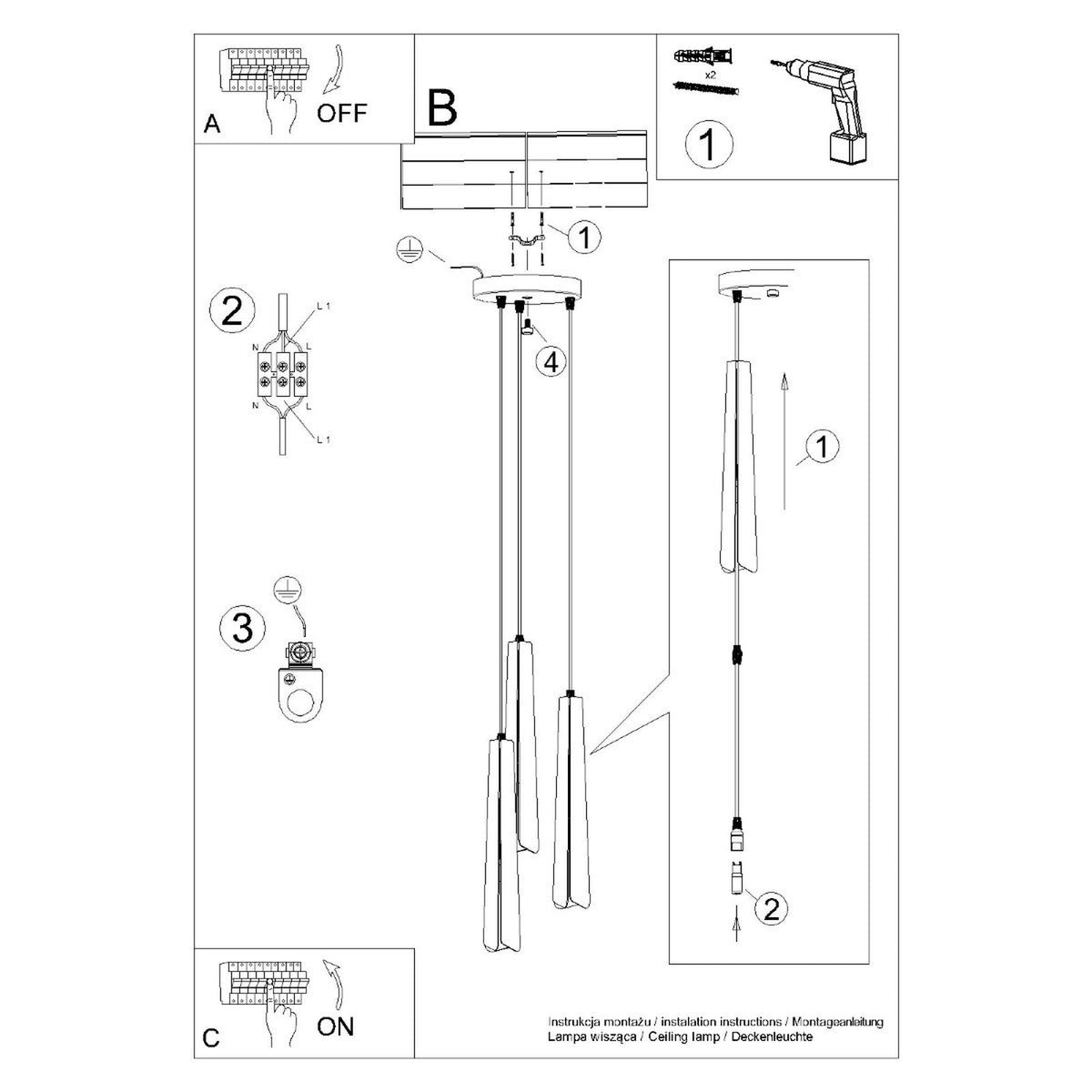Pendellampe PRYSM 3P sort – G9 3 lyskilder stål195 × 195 × 120 cm IP20