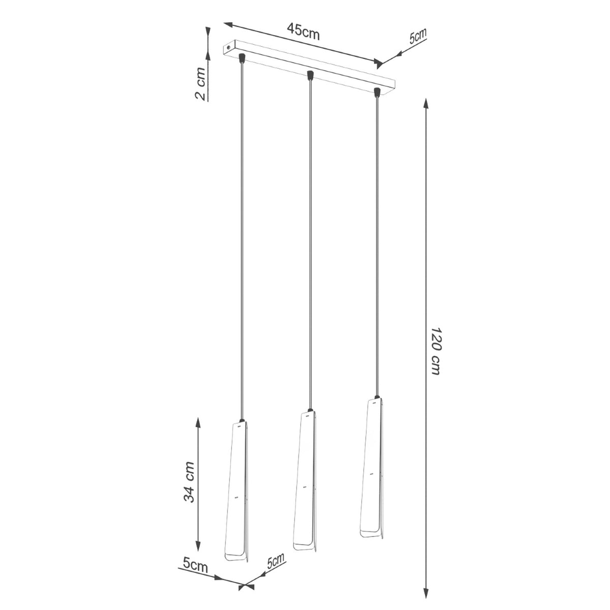 Pendellampe PRYSM 3L sort – G9 3 lyskilder stål 45 × 5 × 120 cm IP20