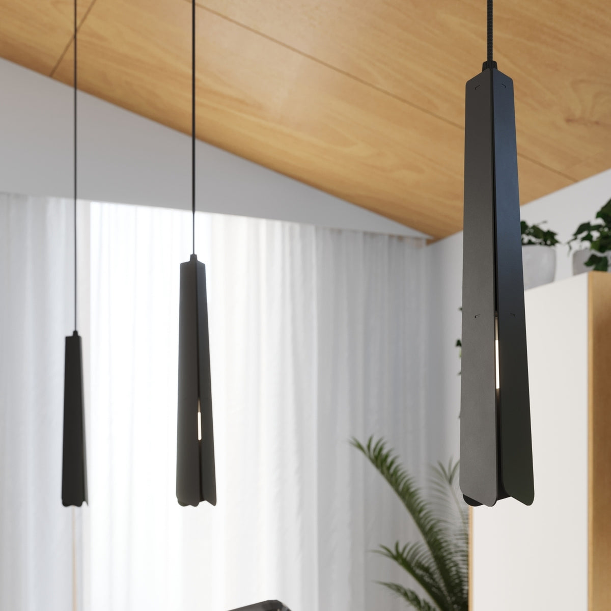 Pendellampe PRYSM 3L sort – G9 3 lyskilder stål 45 × 5 × 120 cm IP20