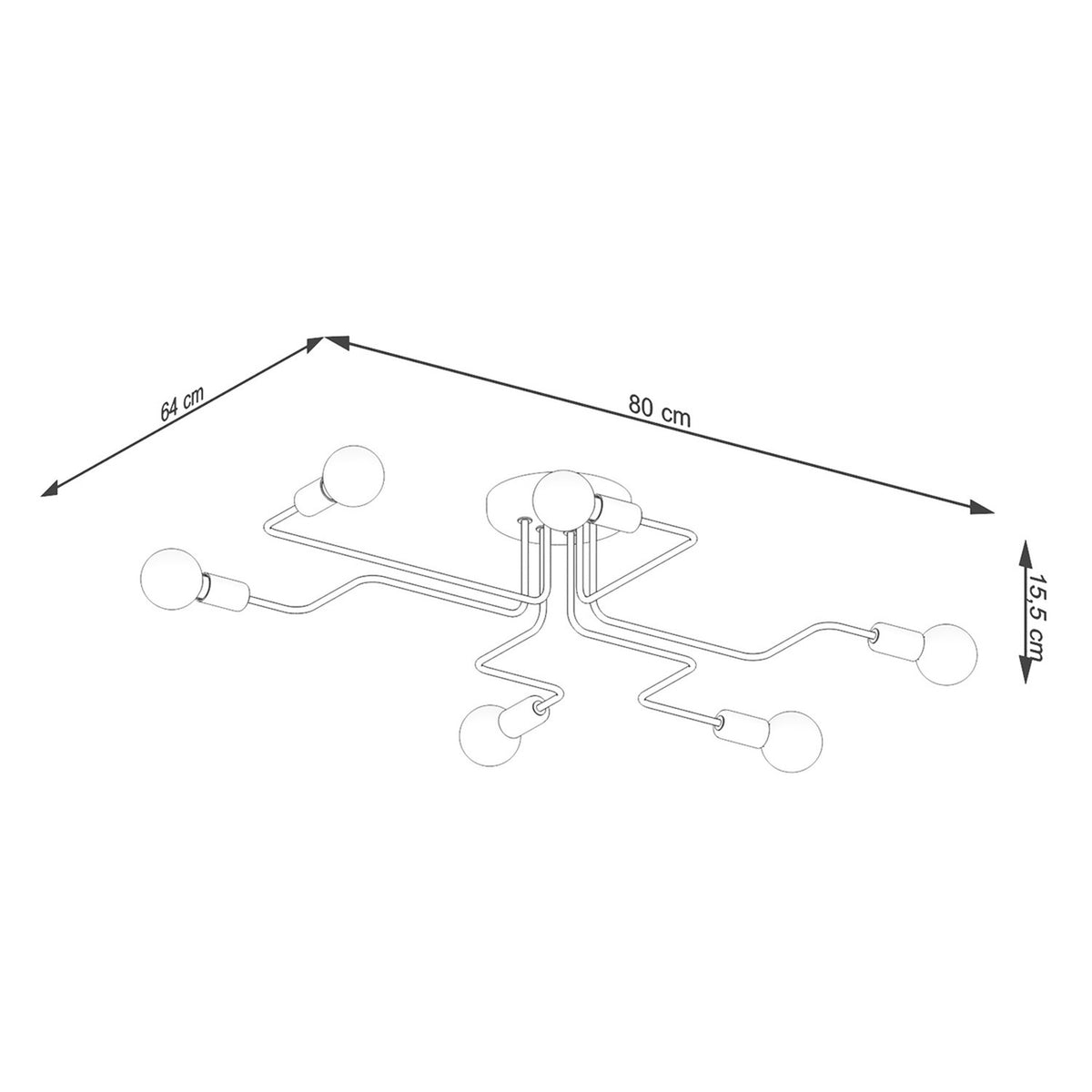 Lysekrone VECTOR 6 sort med 6 lyskilder – 80 × 64 × 15.5 cm – SL.1447