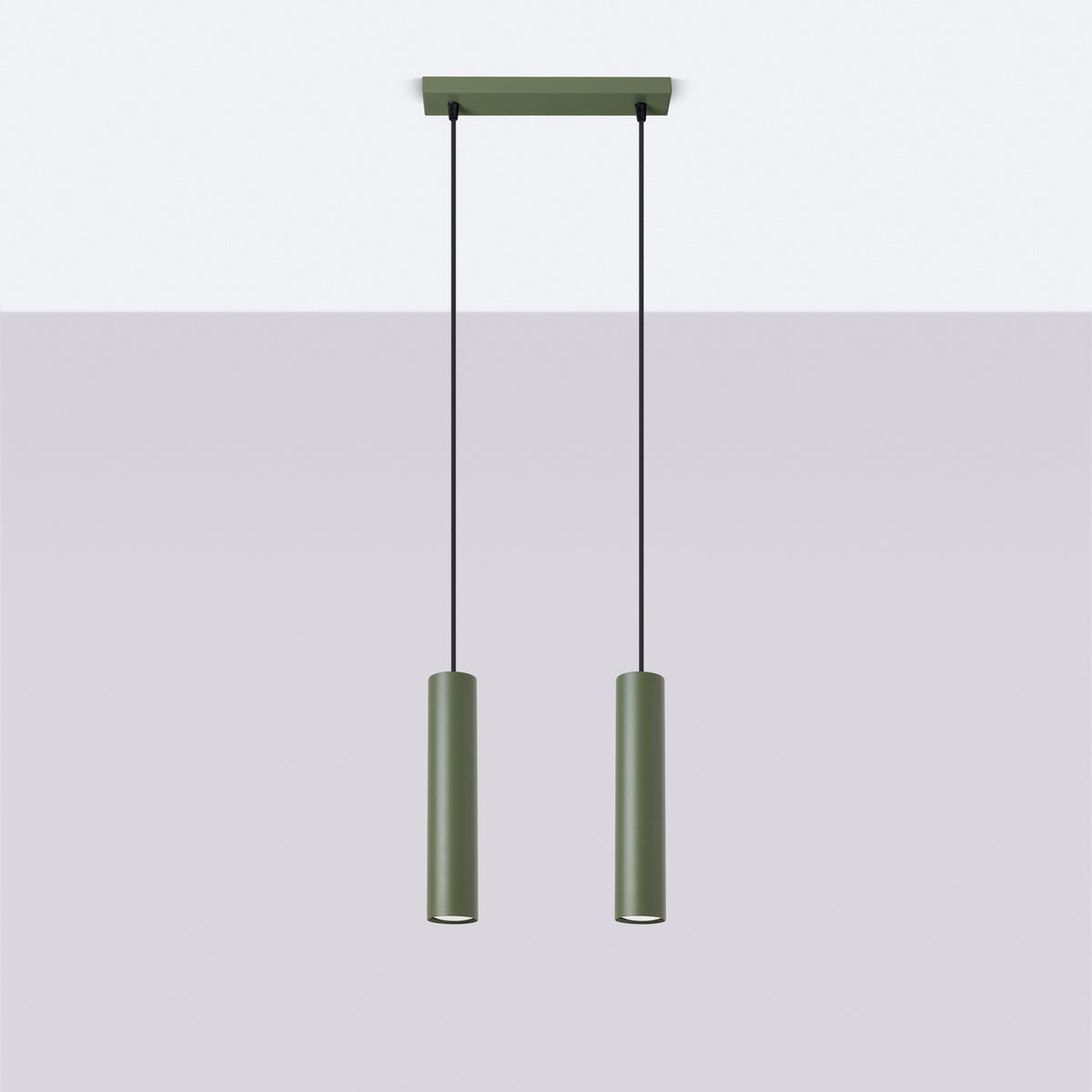 Pendellampe LAGOS 2 olivengrøn – GU10 2 lyskilder stål 30 × 6 × 105 cm IP20