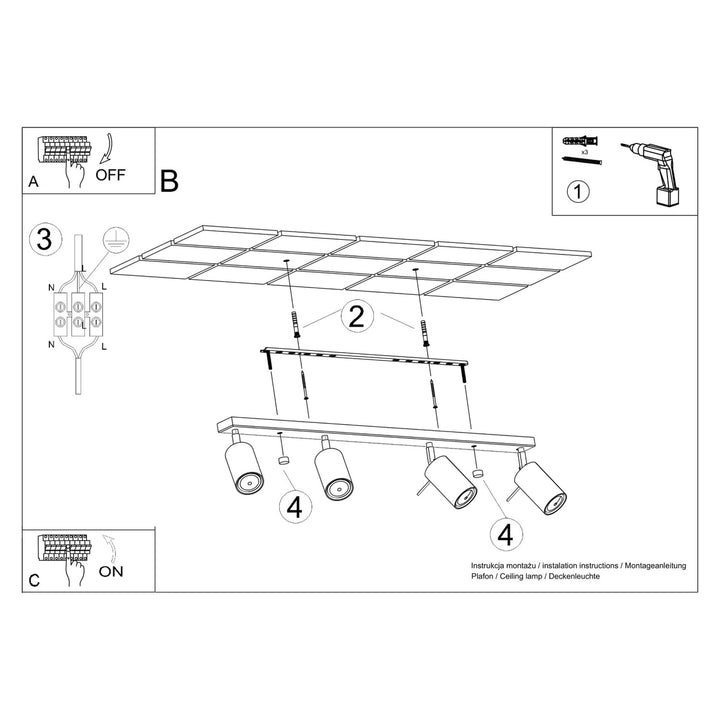 Loftslampe RING 4L olivengrøn – GU10 4 lyskilder stål 81 × 6 × 17 cm IP20