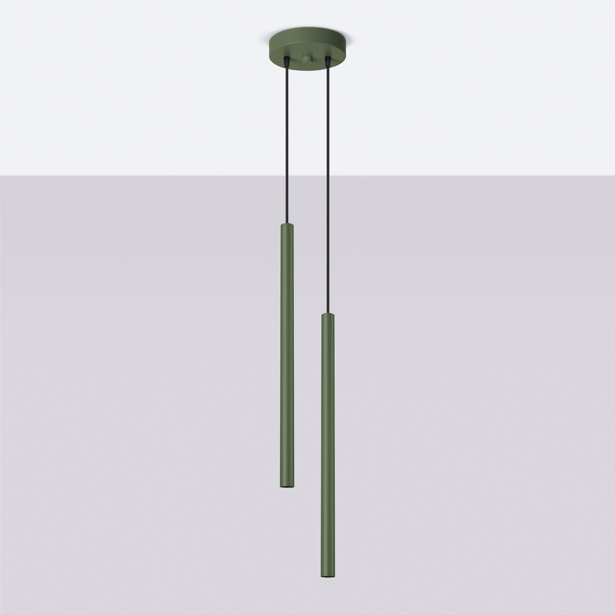 Pendellampe PASTELO 2 olivengrøn – G9 2 lyskilder stål 15 × 15 × 114 cm IP20