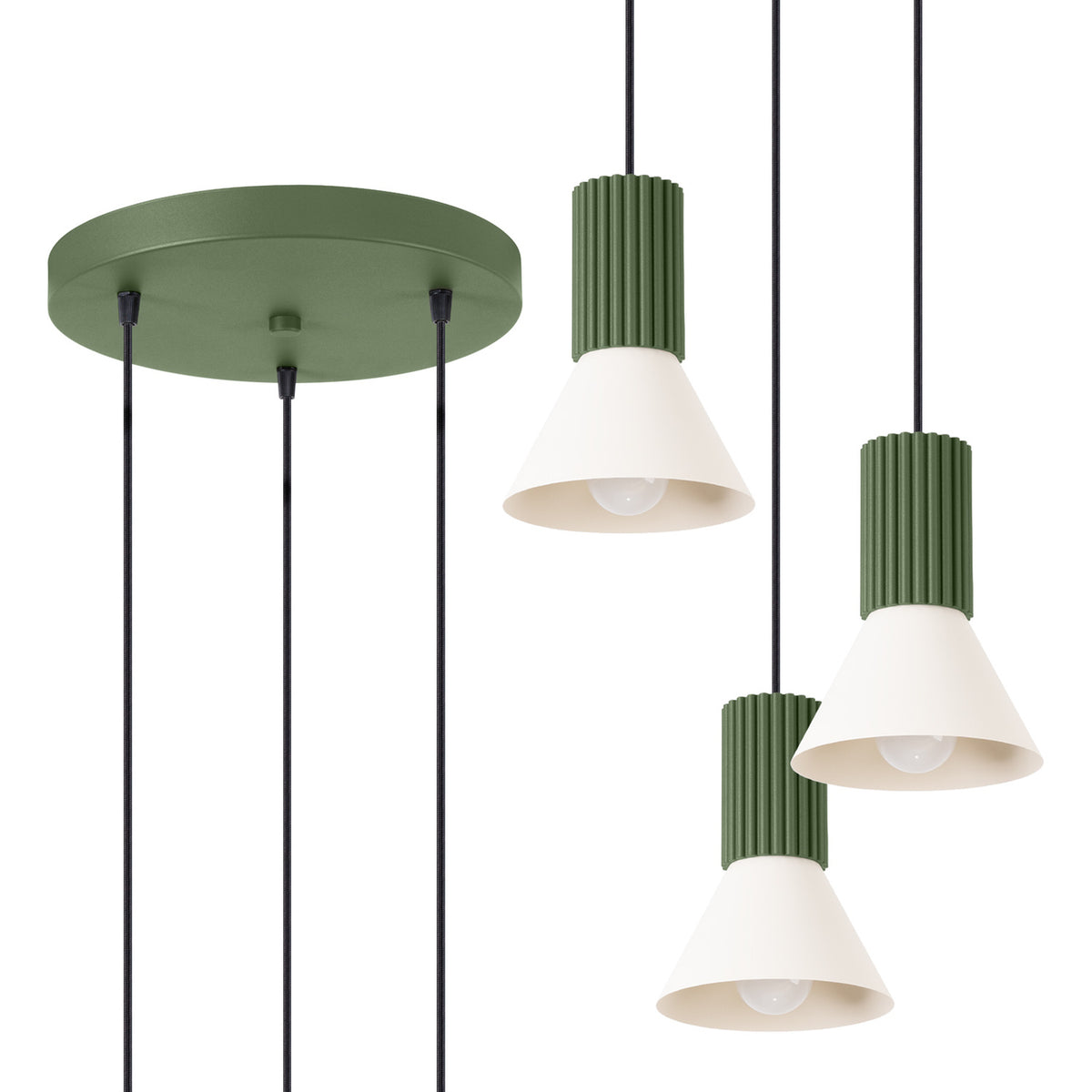 Pendellampe ESTRIA 3P beige/olivengrøn – E14 3 lyskilder 30 × 30 × 120 cm