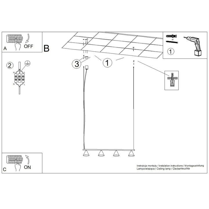 Lysekrone NOX 4L olivengrøn – E14 4 lyskilder stål 122 × 14 × 215 cm IP20