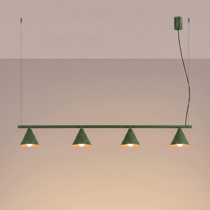 Lysekrone NOX 4L olivengrøn – E14 4 lyskilder stål 122 × 14 × 215 cm IP20
