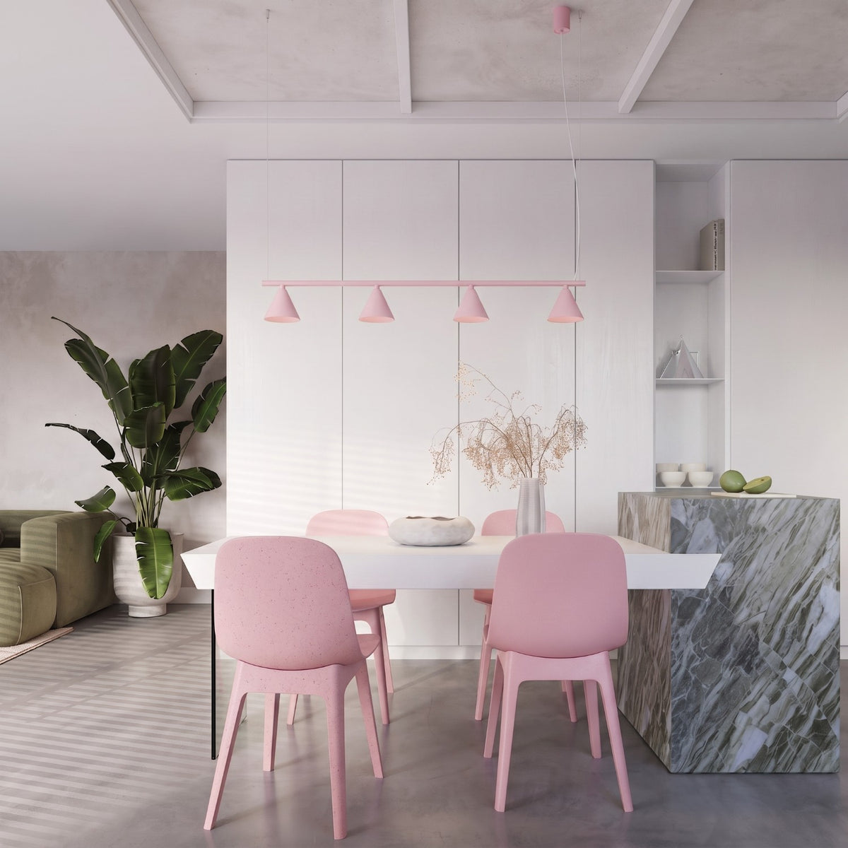 Lysekrone NOX 4L pink – E14 4 lyskilder stål 122 × 14 × 215 cm IP20